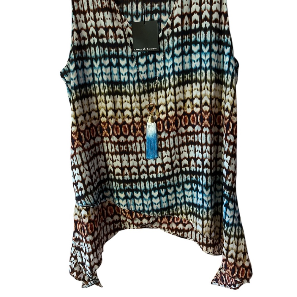 Asymmetrical Blue and Brown Tank Top